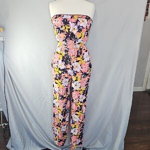 SO Strapless Floral Jumpsuit - Pink, Yellow, Black